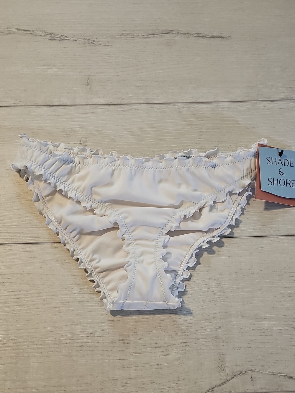 Shade & Shore Women's XS Ruffled Edge Cheeky Coverage Bikini Bottom in White